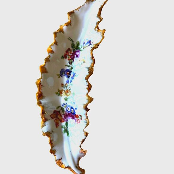 Vintage Limoges Couleuvre Leaf Plates Paris Porcelain France Floral Design Gold - Picture 1 of 5